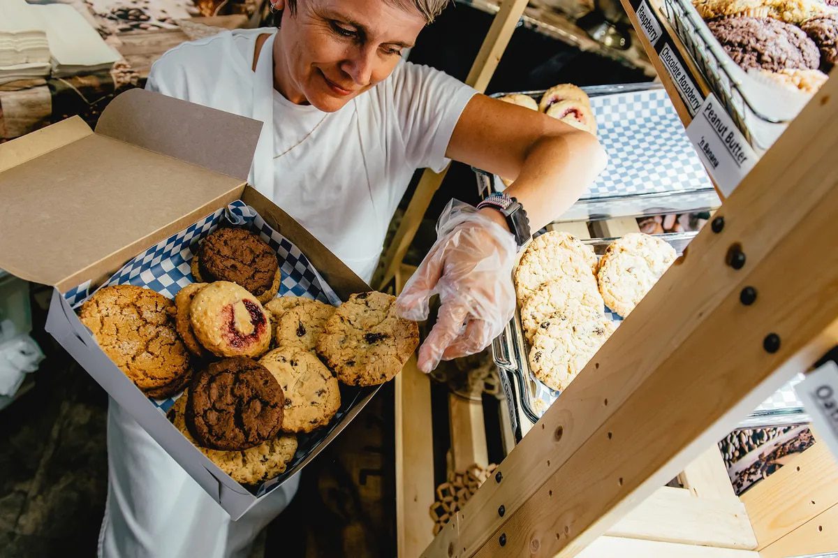 Boxing cookies at Sweet Tooth's Bakery