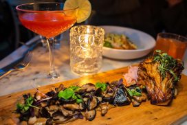 Hen of the woods mushroom, Campari daiquiri and sweet potato gnocchi at Tremont Cafe