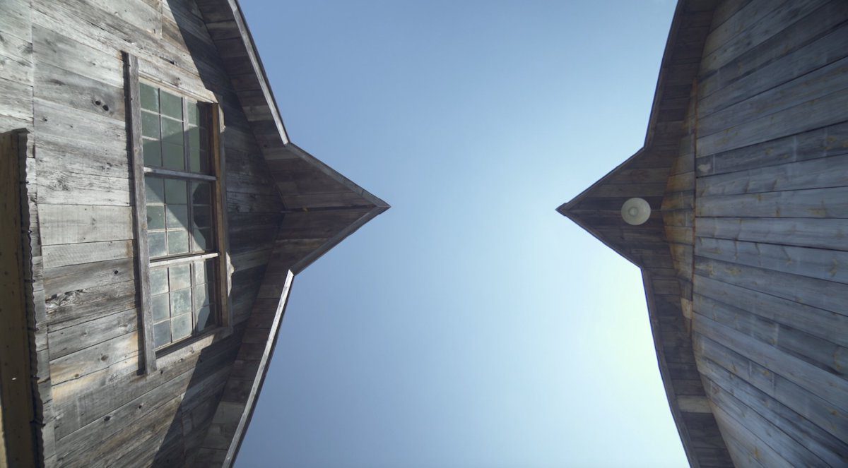 looking up at buildings at Charlottesville Brewing Company