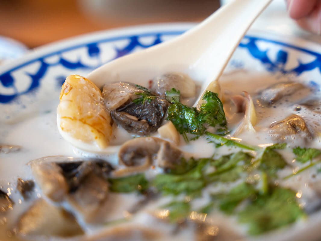 close up shot of soup at Thai kitchen