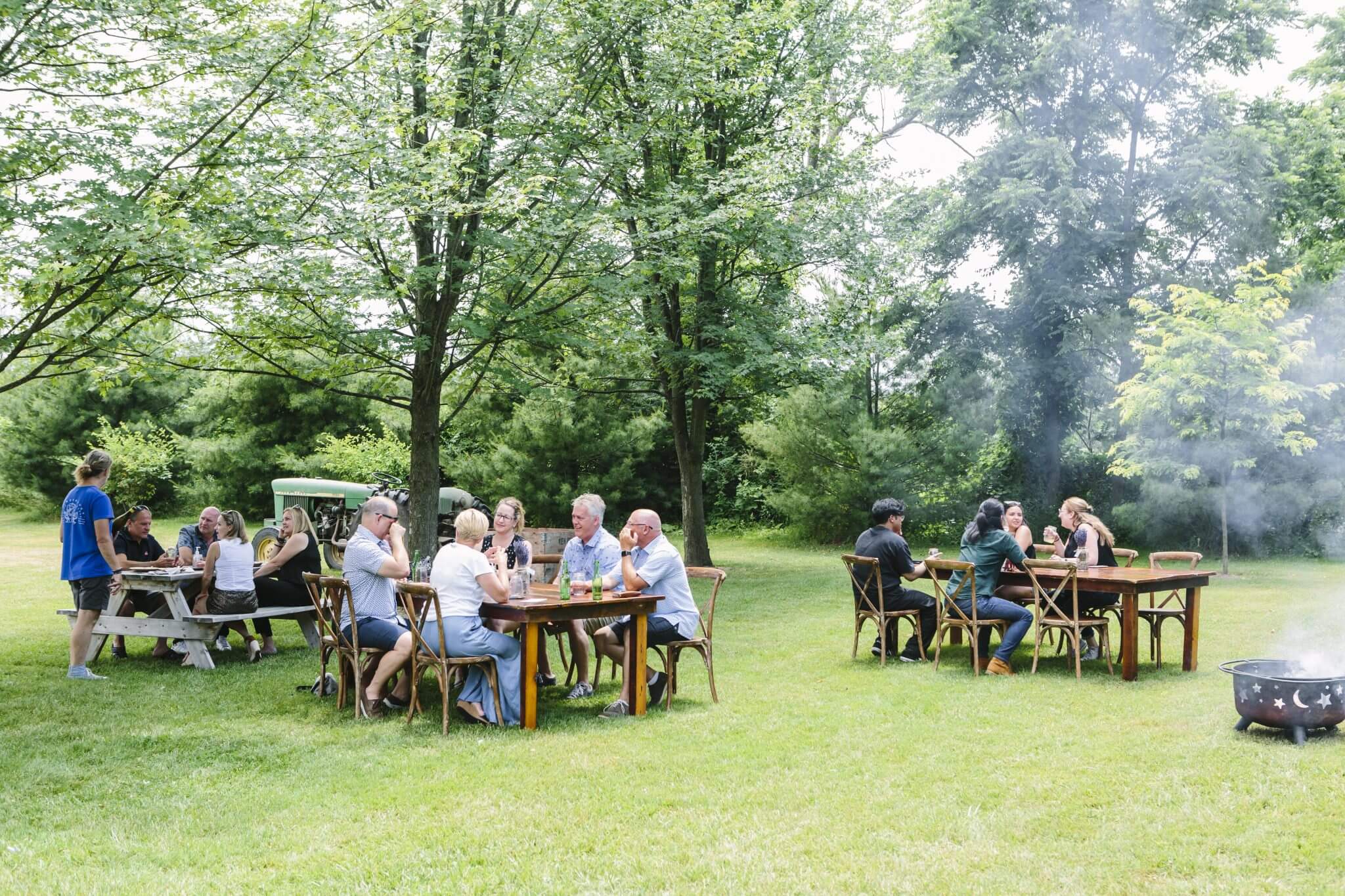 folks eating at feast on the farm