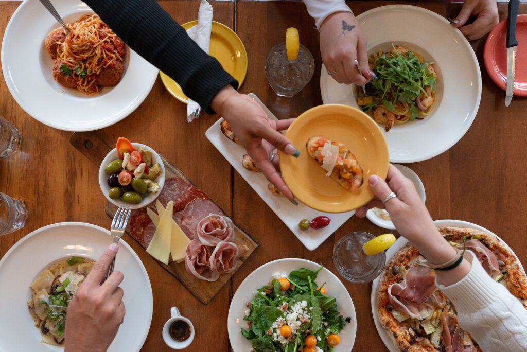 Overhead shot of table with food