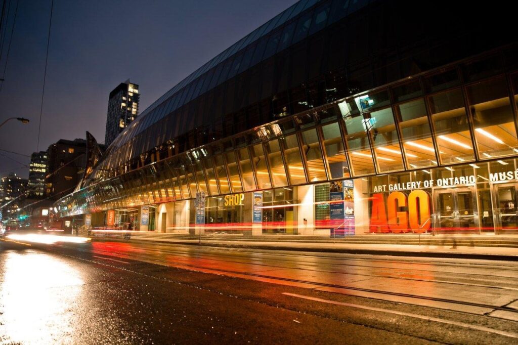 exterior of the AGO with long exposure of car passing by