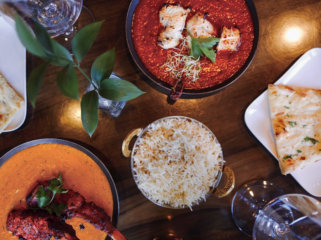 overhead shot of dishes at Bindia