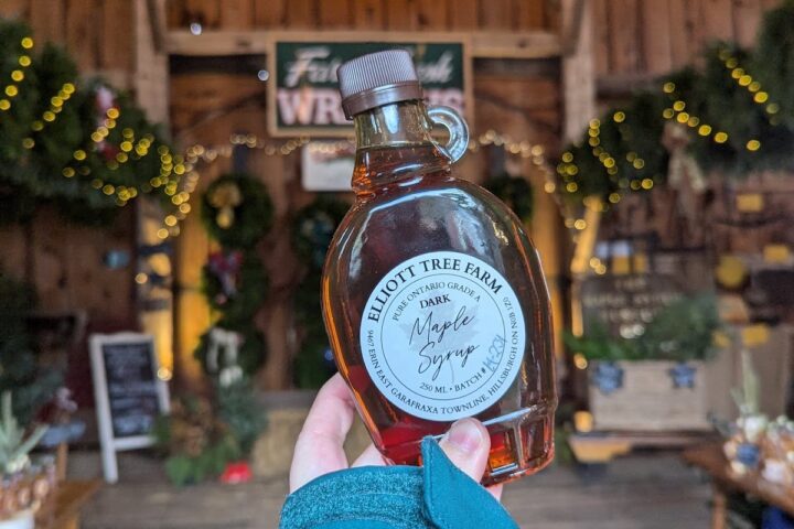Eliott Tree Farm close up of maple syrup bottle