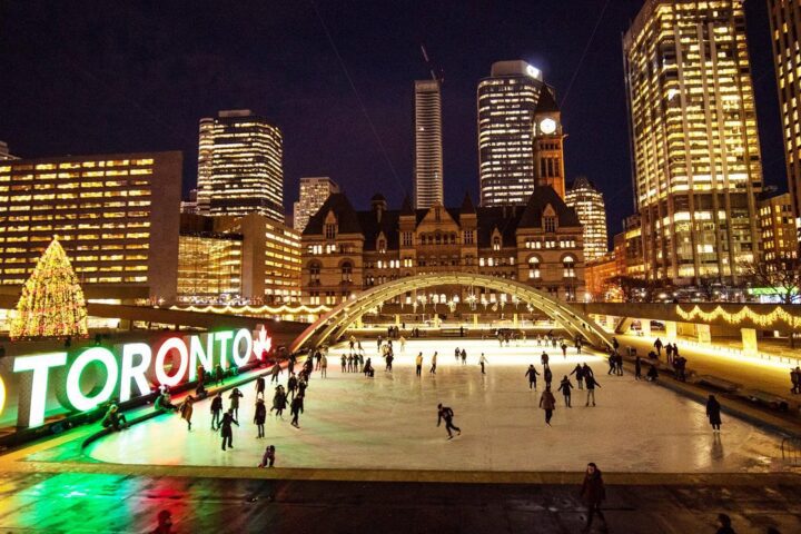 skating at Nathan Phillips Square