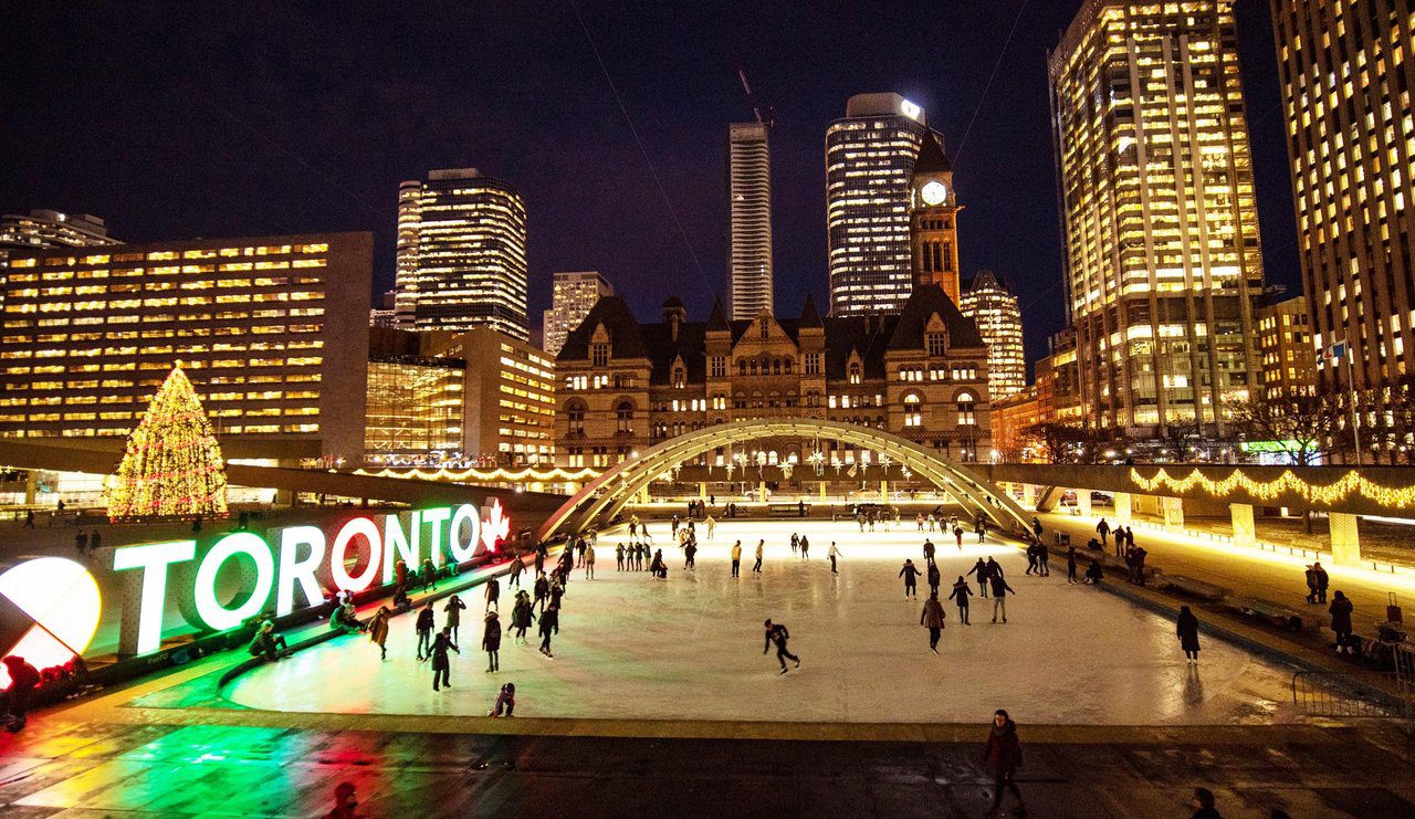 skating at Nathan Phillips Square