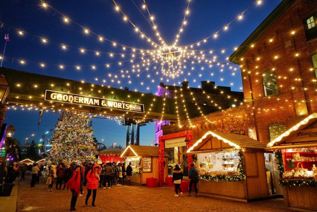 distillery district shot of lights and Gooderham & Worts Limited sign
