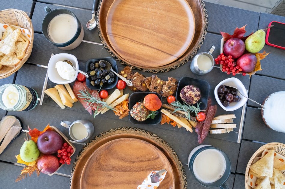 overhead shot of the spread at secret lands