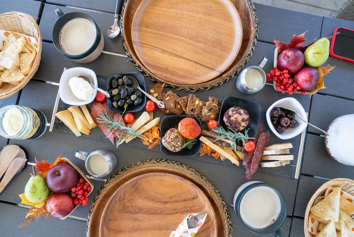 overhead shot of the spread at secret lands