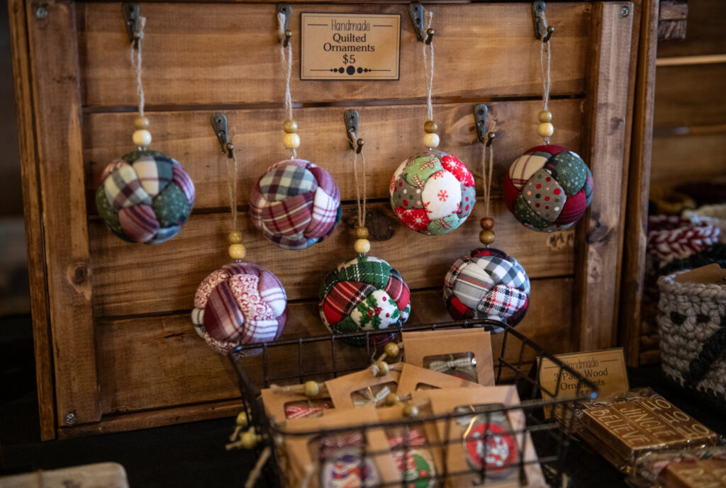 homemade quilted christmas ornaments at Wellington County Museum