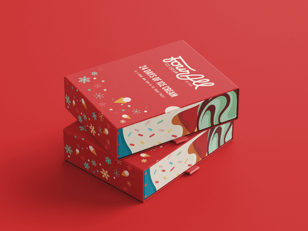 photo of advent calendar from Four All on a red background
