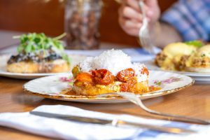 close up of the tomato toast at the marilynne