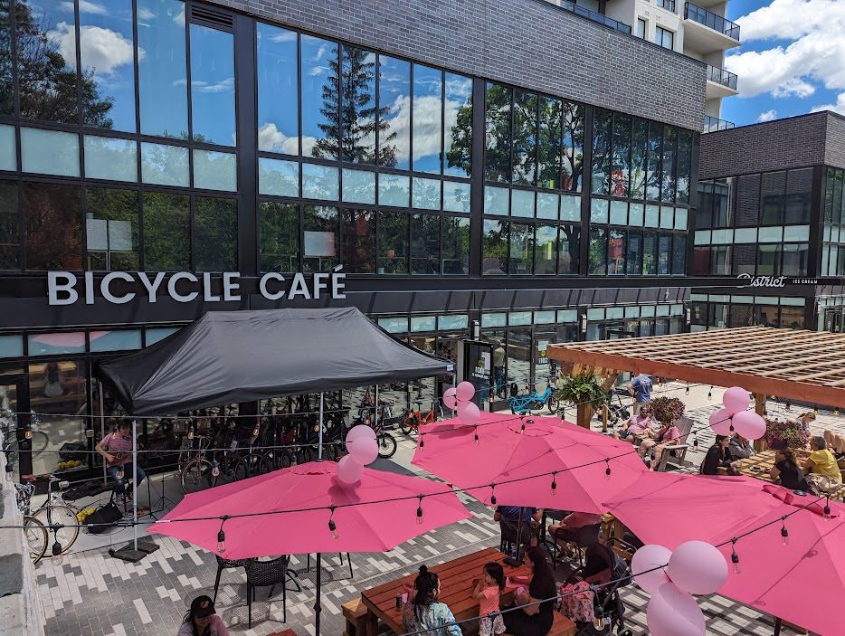 overhead shot of the London Bicycle Cafe patio