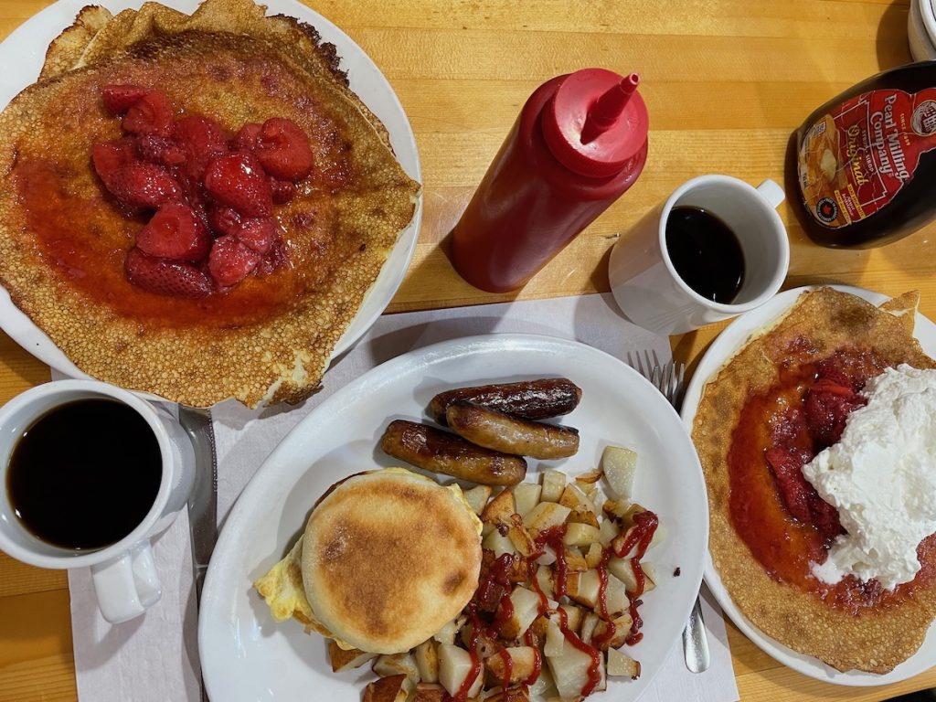 overhead shot of diner food at Kangas Saunas
