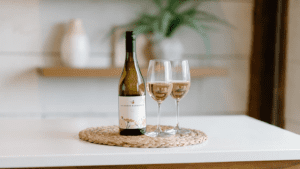 Close up of Wine bottle with Two Glasses