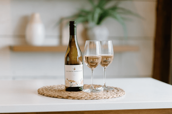 Close up of Wine bottle with Two Glasses