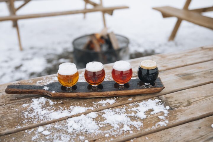flight on a snowy table at GL Heritage brewing