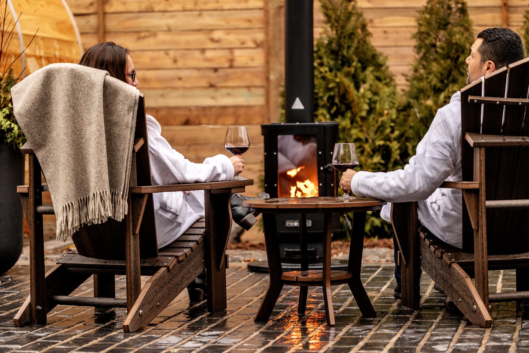 couple chilling fireside at The Liberty Inn
