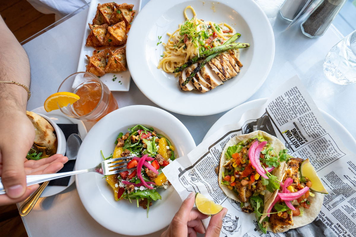 overhead shot of food at The Cove Inn