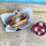 overhead shot of the smokie and blueberry lemonade at Ducky's DIner