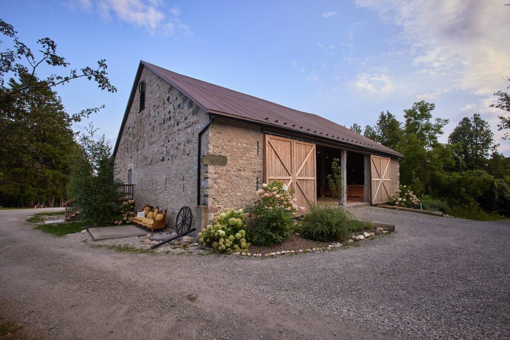 exterior of the fieldstone barn