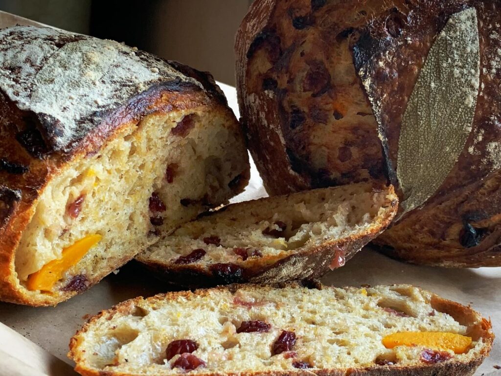 sourdough bread with cranberries, sage and butternut squash from Polestar Bakery