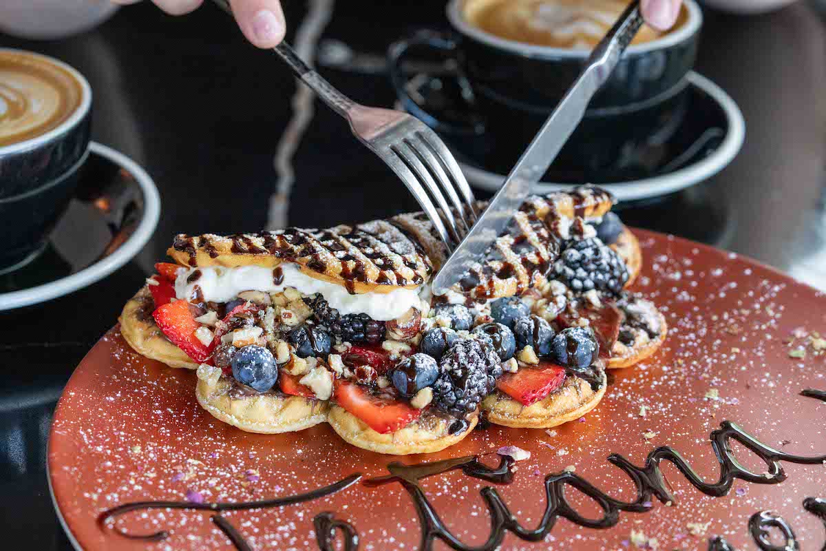 close up of a waffle at heaffles