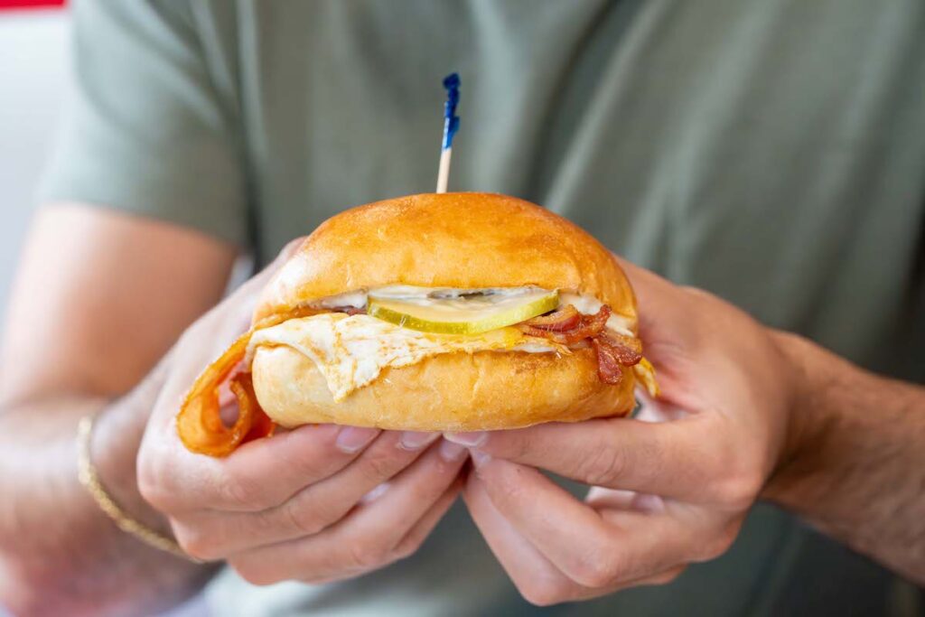 close up of the breakfast sandwich at Hoagie's