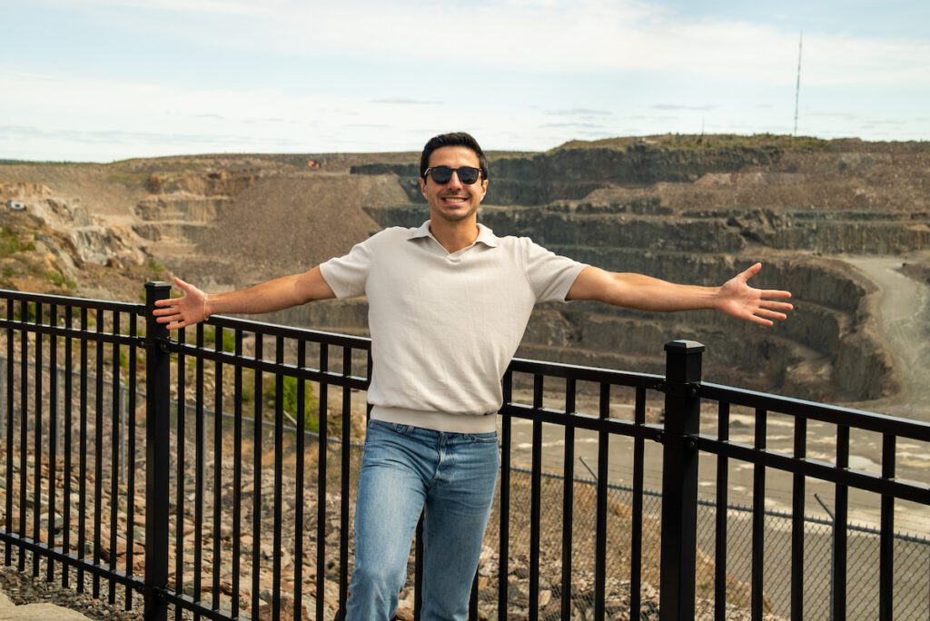 Zain with arms spread wide at Hollinger Lookout