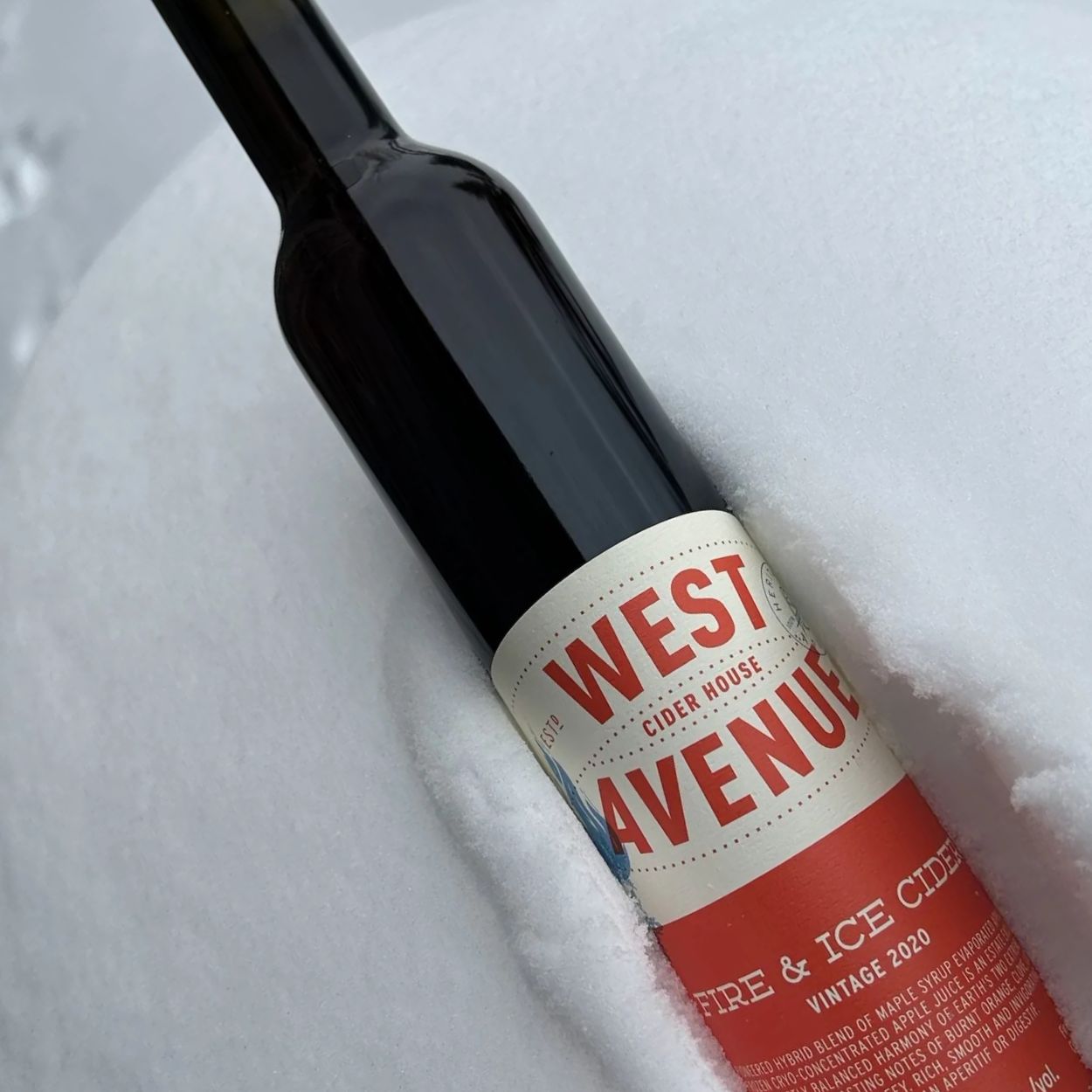fire and ice cider sitting in the snow
