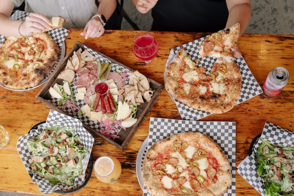 overhead shot of food spread at Lowlands Fire Foods