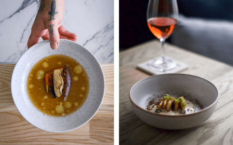 Thoughtfully plated fish dinner at Restaurant Capelin